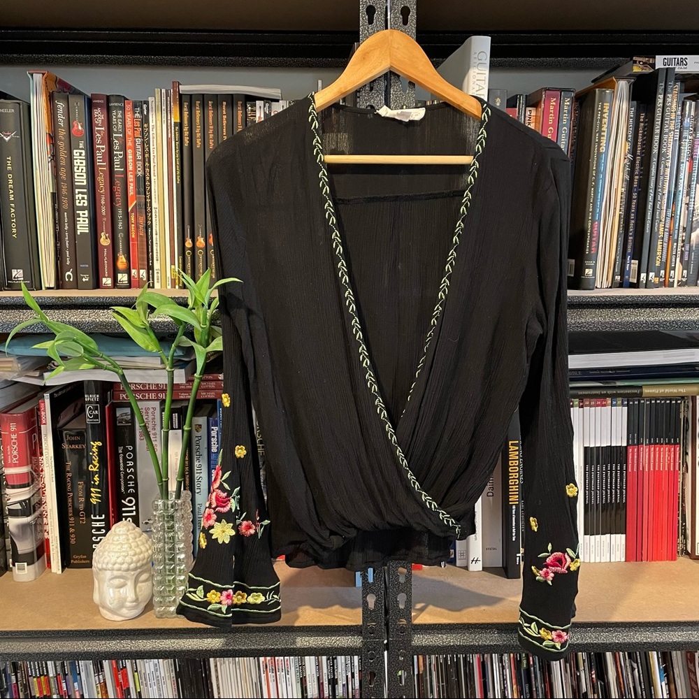 Lovestitch Floral Embroidered Wrap Blouse